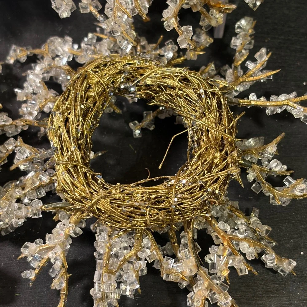 Gold Beaded Napkin Rings Set of 4 Ice Crystal Sunburst Wreath Holiday Decor 5in